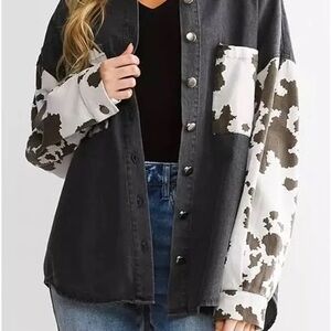 BKE BUCKLE COW PRINT WESTERN SHIRT JACKET SHAKET WOMEN SZ XL FESTIVAL CONCERT